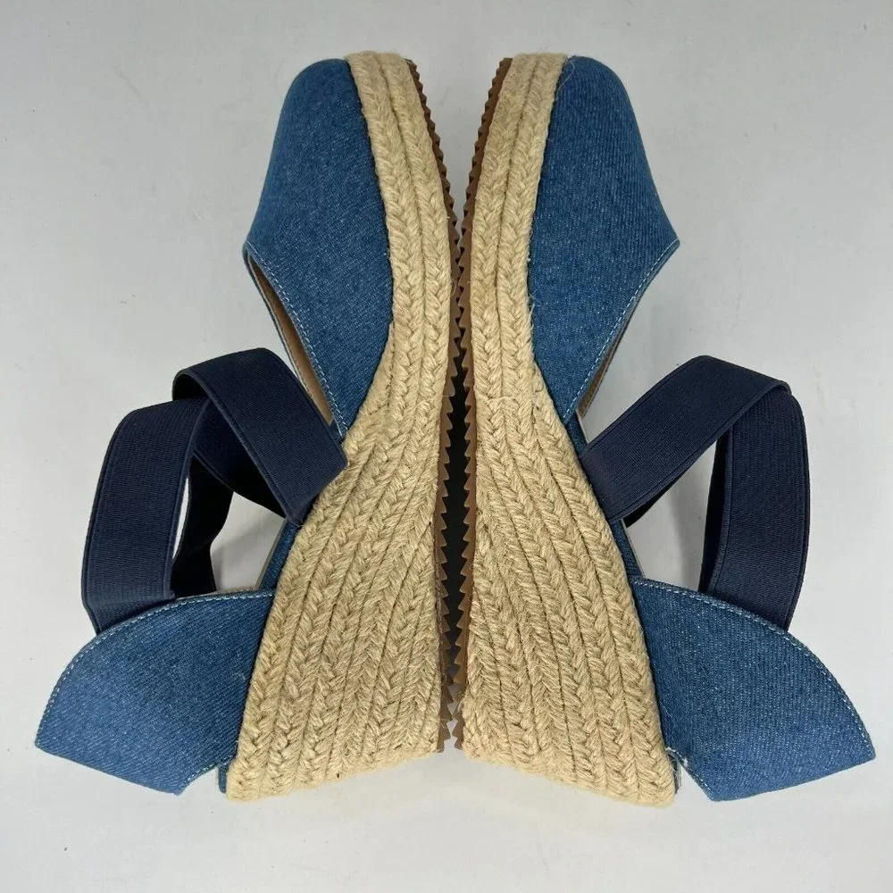 Womens Blue Beige Comfort Shoes Slip On Wedge Heel Espadrilles EU Size 41